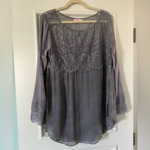 Calypso St. Barth Grey Silk and Lace Blouse